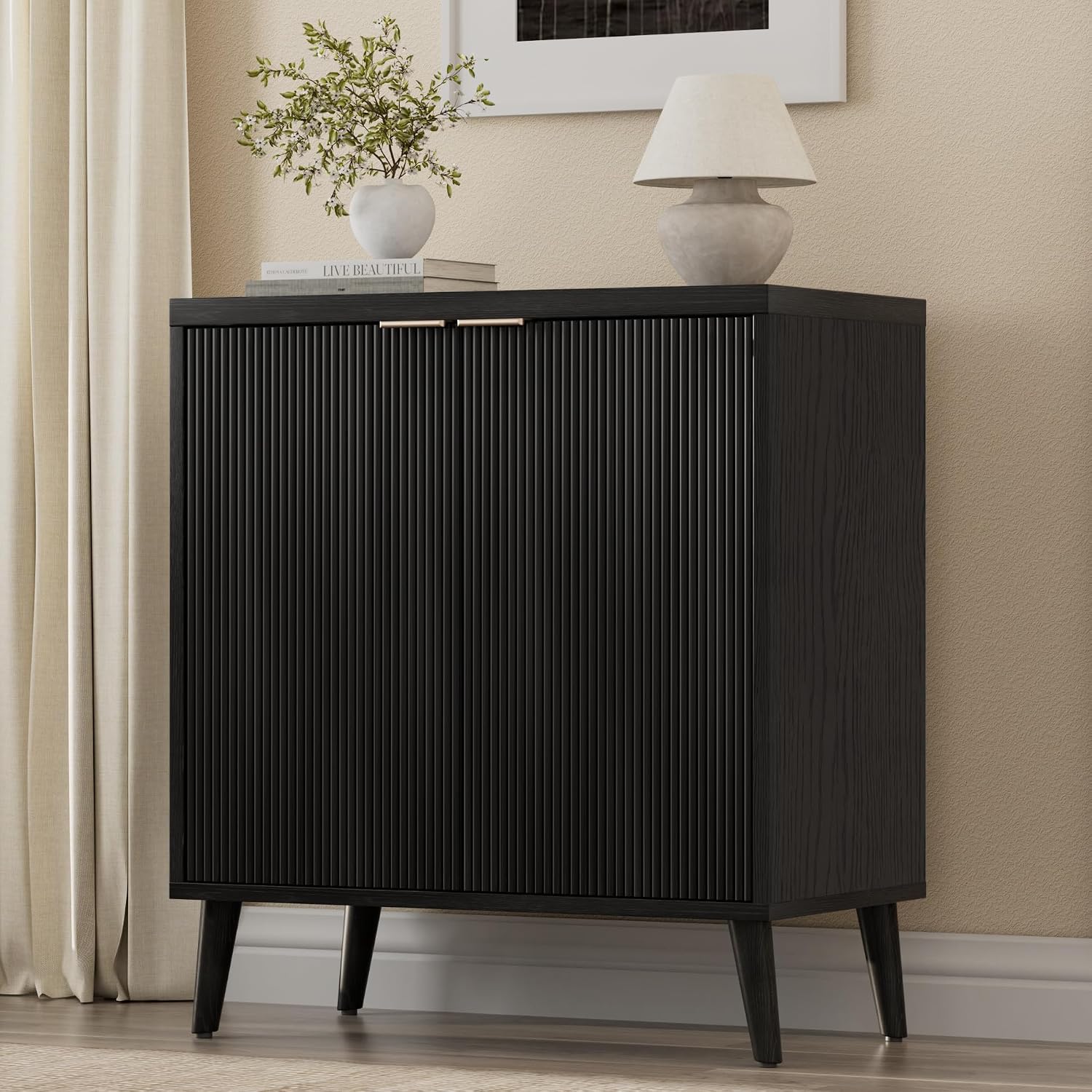 Kitchen Appliances Organizer - Fluted Buffet Cabinet With Storage Modern