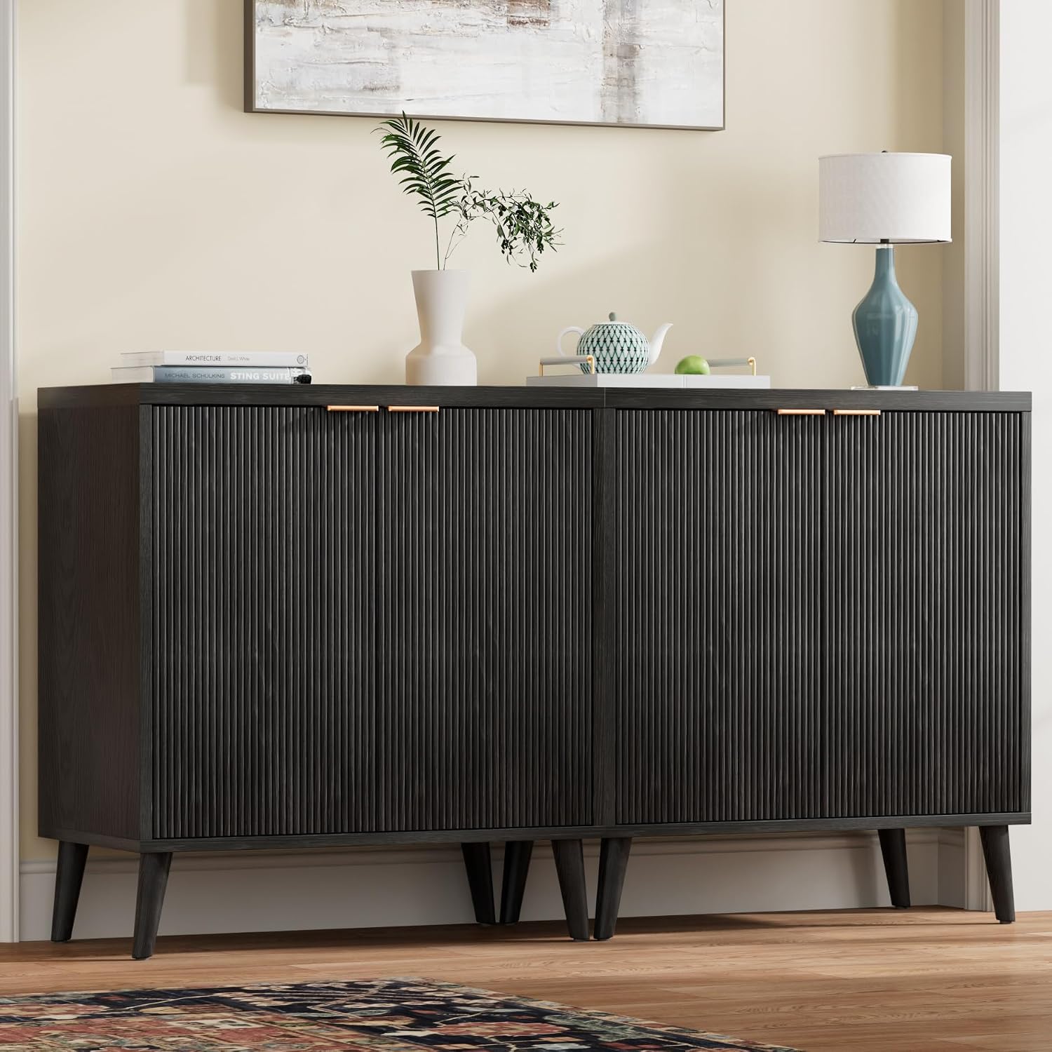 Fluted Buffet Cabinet With Sto - đánh giá và giá Kitchen Appliances Organizer